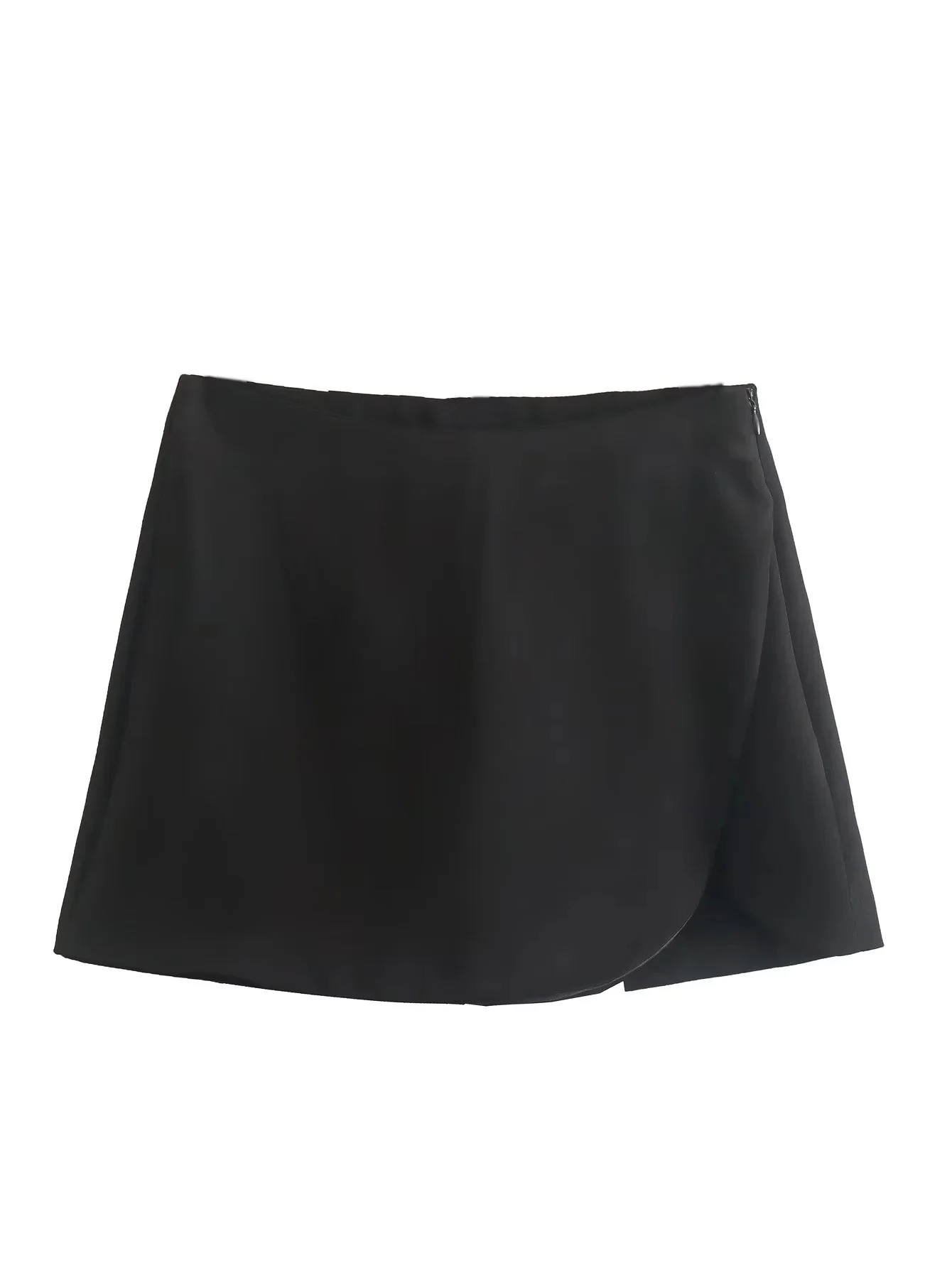 KONDALA Women Fashion 2025 Casual Mini Asymmetrical Skirts Shorts High Waist Back Pockets Wide Leg Skirts Zipper Female Shorts