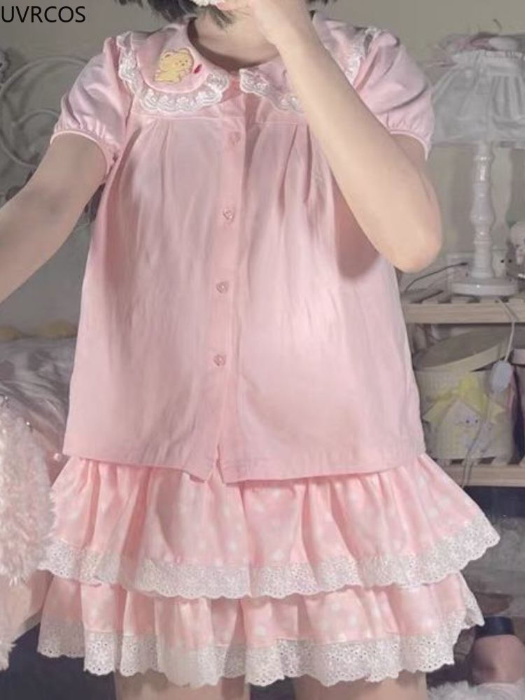 Summer Sweet Bow Lolita Cake Skirts Womens Kawai Lace Ruffle Pleated Skirt Japan Elegant High Waist A-Line Y2k Party Short Skirt