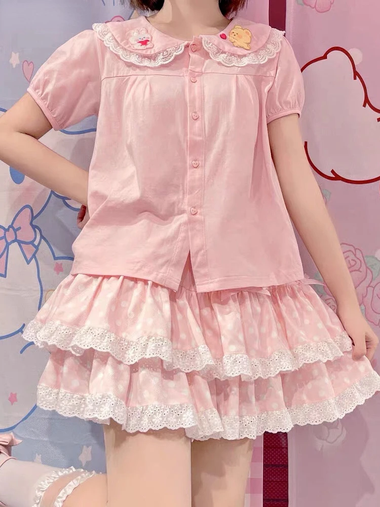 Summer Sweet Bow Lolita Cake Skirts Womens Kawai Lace Ruffle Pleated Skirt Japan Elegant High Waist A-Line Y2k Party Short Skirt