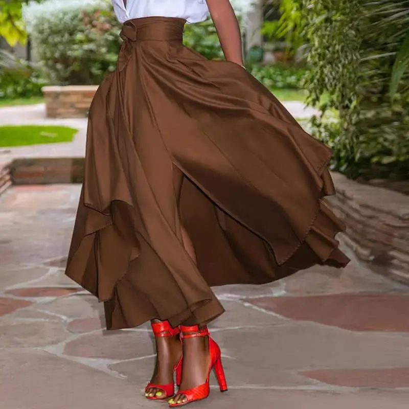 ZANZEA Fashion Irregular Skirts Holiday Zipper High Waist A Line Skirts Womens Summer Long Skirts Vintage Beach Solid Skirts