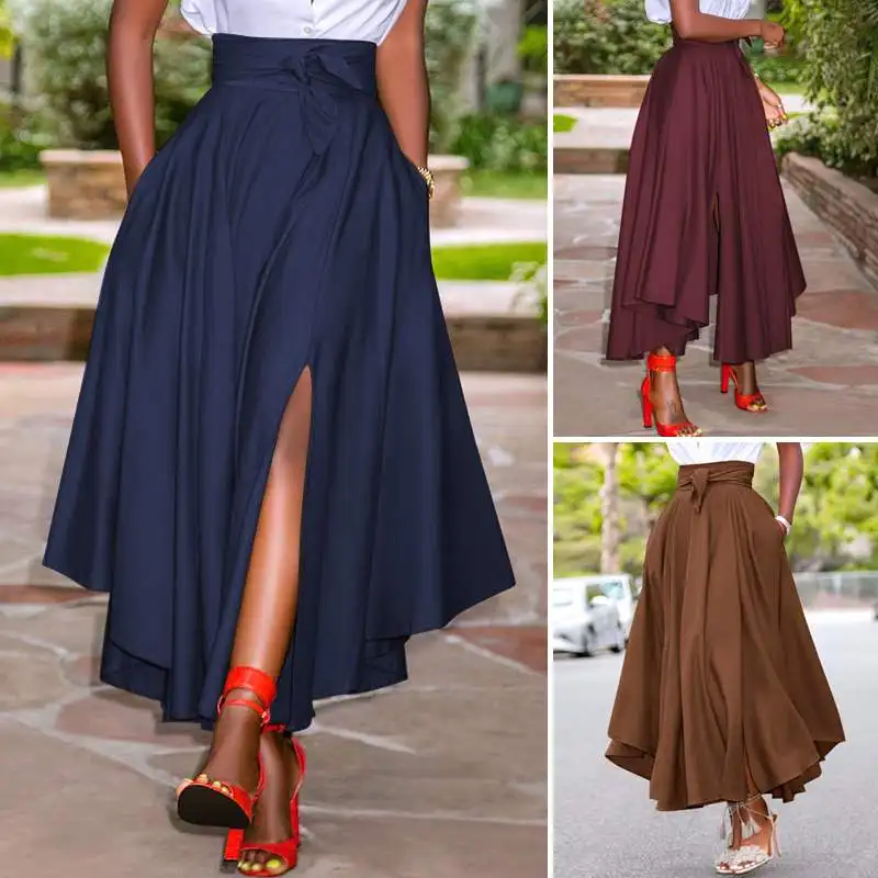 ZANZEA Fashion Irregular Skirts Holiday Zipper High Waist A Line Skirts Womens Summer Long Skirts Vintage Beach Solid Skirts