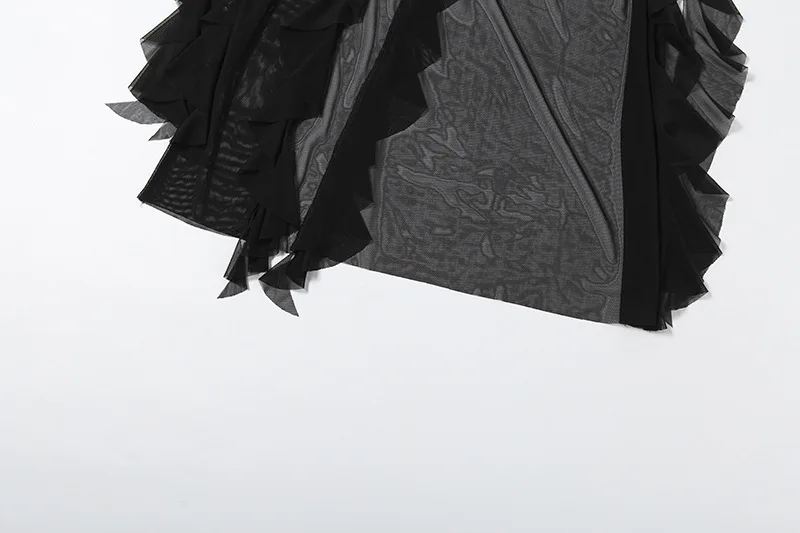 Goth Dark Mall Gothic Black Outfits Women Fashion Street Bottoms Mesh Patchwork Irregular Hem Skirt Kawaii Ruffles Skirts