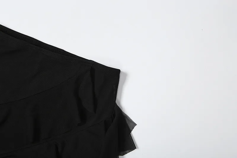 Goth Dark Mall Gothic Black Outfits Women Fashion Street Bottoms Mesh Patchwork Irregular Hem Skirt Kawaii Ruffles Skirts