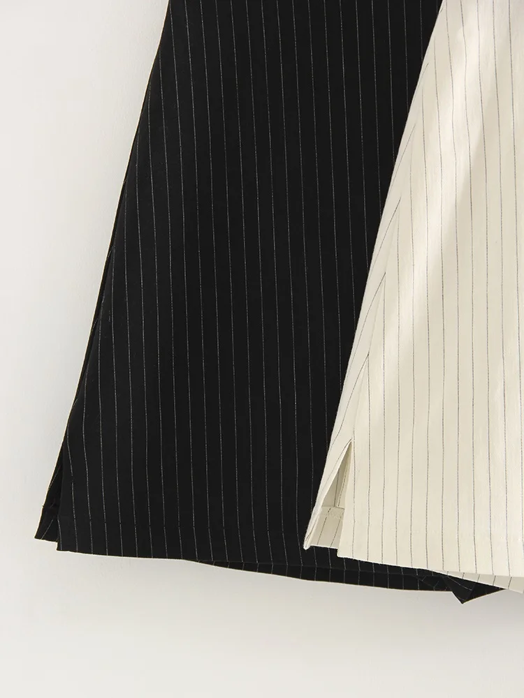 Black Stripe Skirt Mini With Shorts For Women Summer A Line Side Slit White Suit Skirt Short Ladies Mini Skirts With Zipper