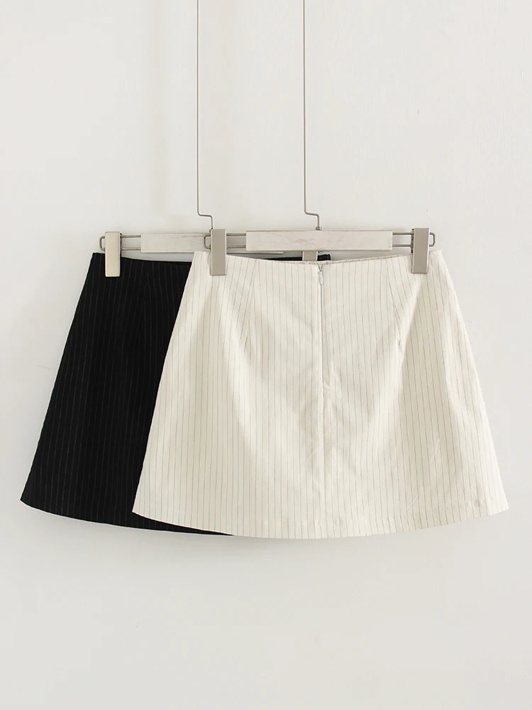 Black Stripe Skirt Mini With Shorts For Women Summer A Line Side Slit White Suit Skirt Short Ladies Mini Skirts With Zipper