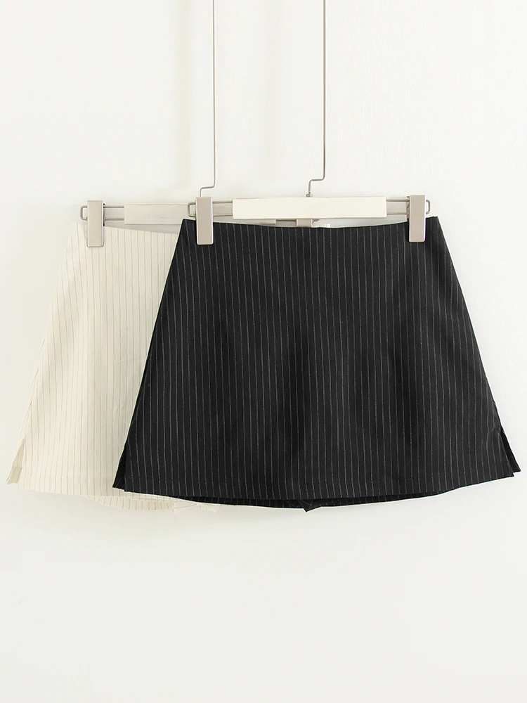 Black Stripe Skirt Mini With Shorts For Women Summer A Line Side Slit White Suit Skirt Short Ladies Mini Skirts With Zipper