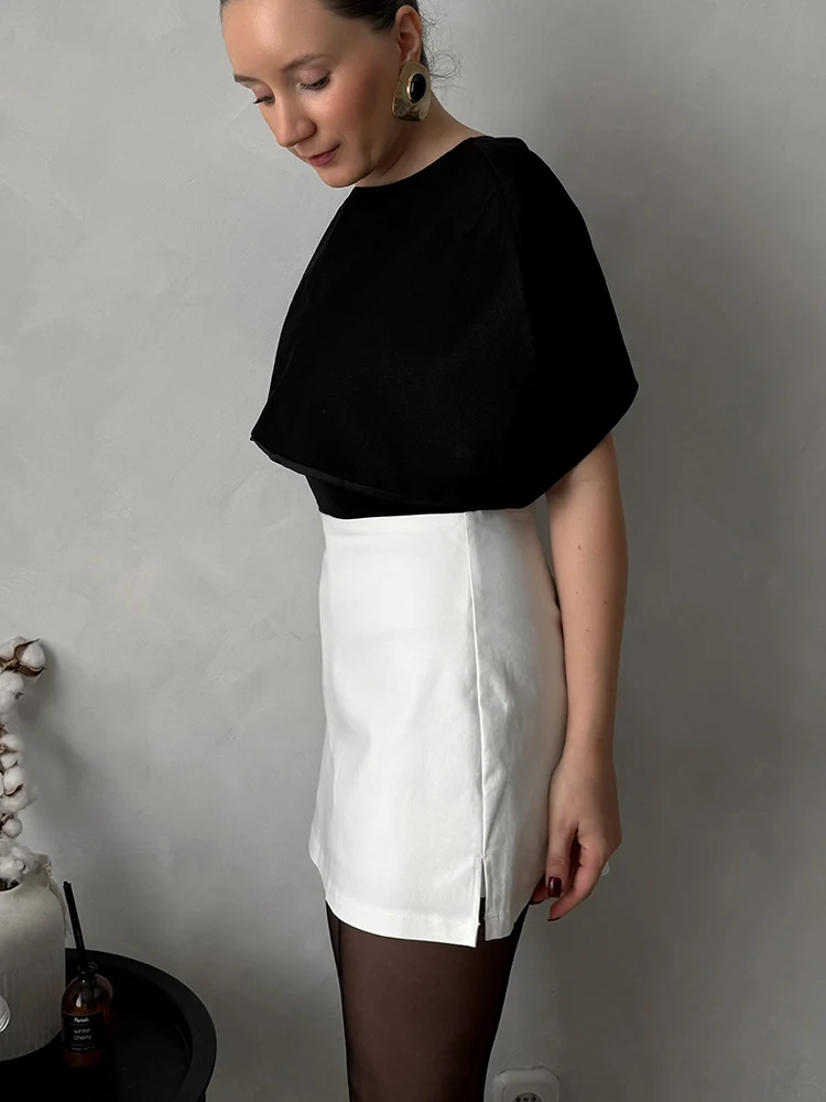 Black Stripe Skirt Mini With Shorts For Women Summer A Line Side Slit White Suit Skirt Short Ladies Mini Skirts With Zipper