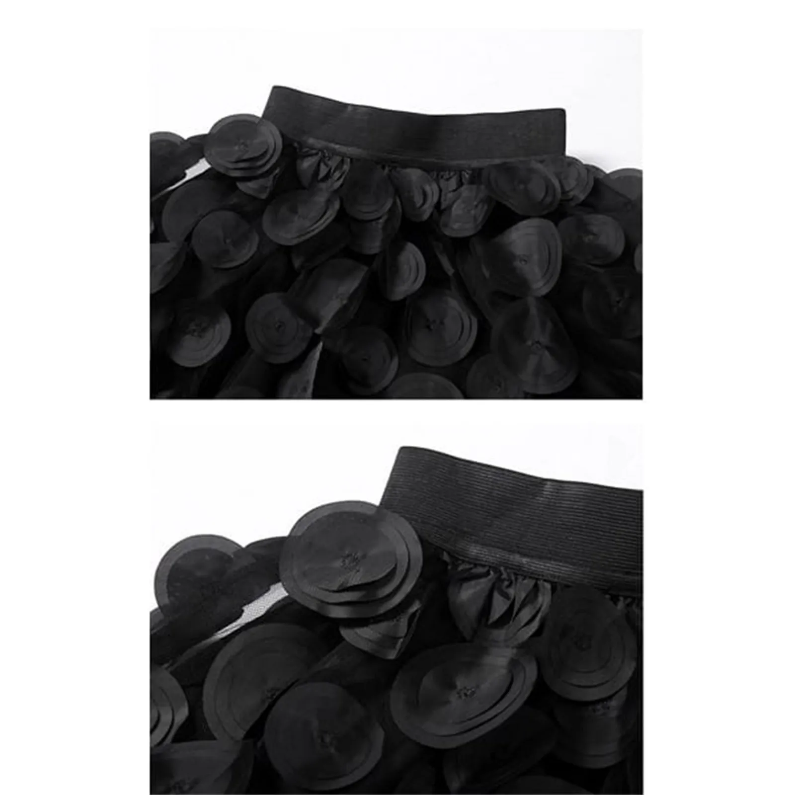 3D Polka Dot Appliques Black Skirt for Women Tulle Mesh Elegant Party Skirt Vintage Elastic Waist Long A-line Tutu Skirt 스커트