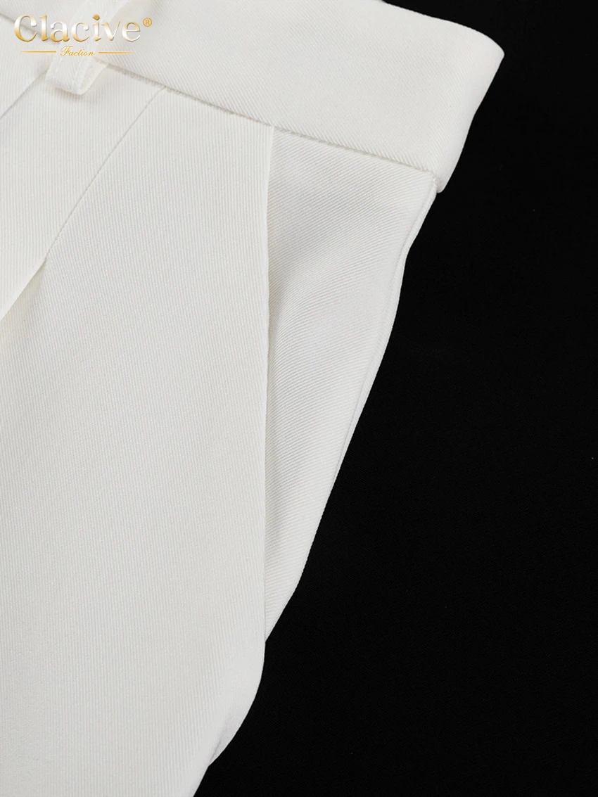 Clacive Fashion Loose White Women's Skirt Casual High Waist Maxi Skirt Elegant Classic Slit Solid Skirt Female Clothing 2025