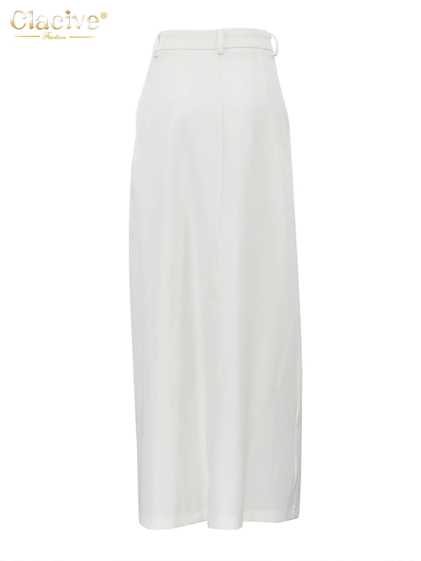 Clacive Fashion Loose White Women's Skirt Casual High Waist Maxi Skirt Elegant Classic Slit Solid Skirt Female Clothing 2025