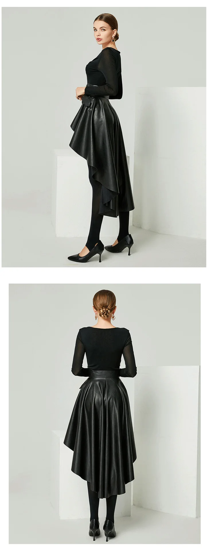 High Waist PU Leather Skirt Irregular Plush Swallow Tail Skirts Fashion All Match Women Skirt 2023 Autumn Design Advanced sense
