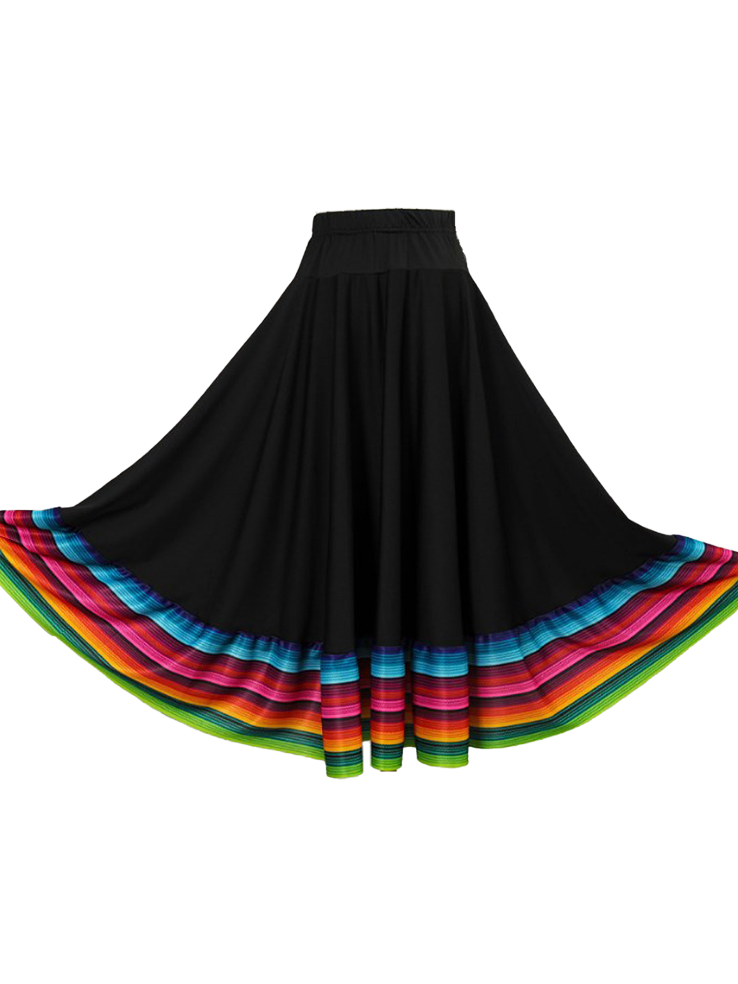Womens Folklorico Dance Skirt Spanish Flamenco Colorful Big Swing Long Skirts Folkloric Mexican Folk Dance Performance Costume