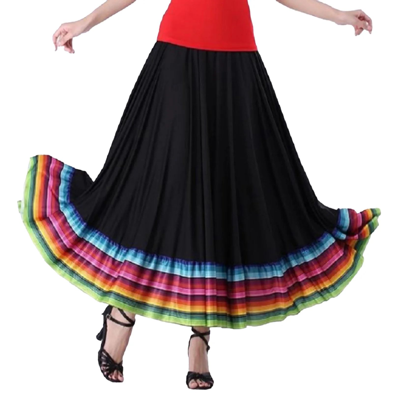 Womens Folklorico Dance Skirt Spanish Flamenco Colorful Big Swing Long Skirts Folkloric Mexican Folk Dance Performance Costume