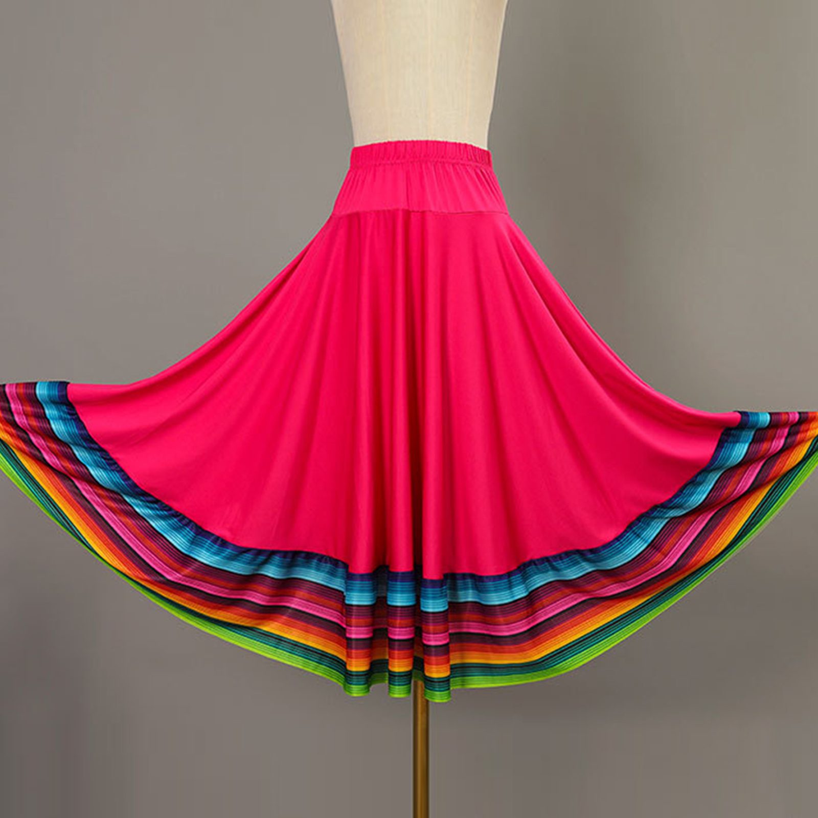 Womens Folklorico Dance Skirt Spanish Flamenco Colorful Big Swing Long Skirts Folkloric Mexican Folk Dance Performance Costume