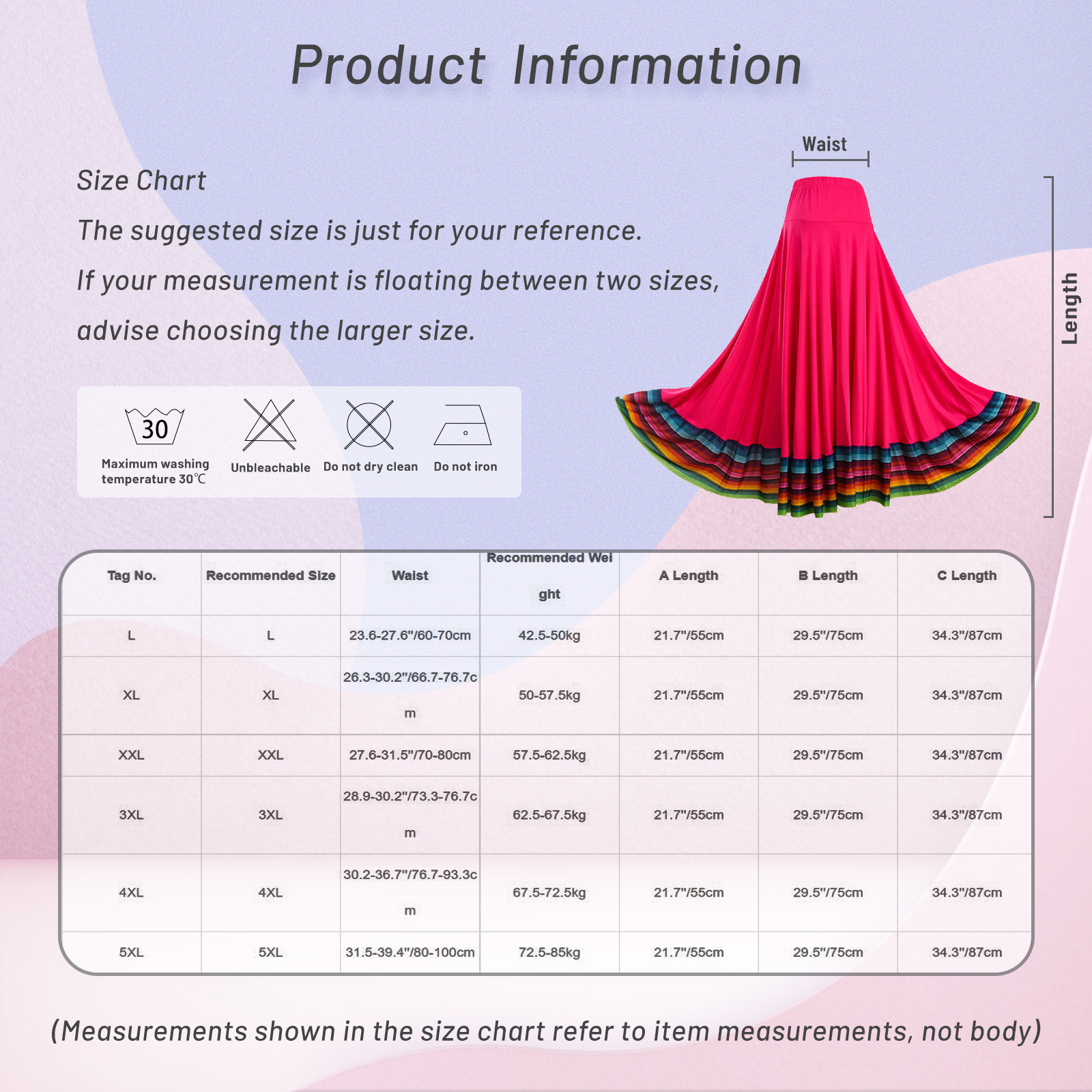 Womens Folklorico Dance Skirt Spanish Flamenco Colorful Big Swing Long Skirts Folkloric Mexican Folk Dance Performance Costume