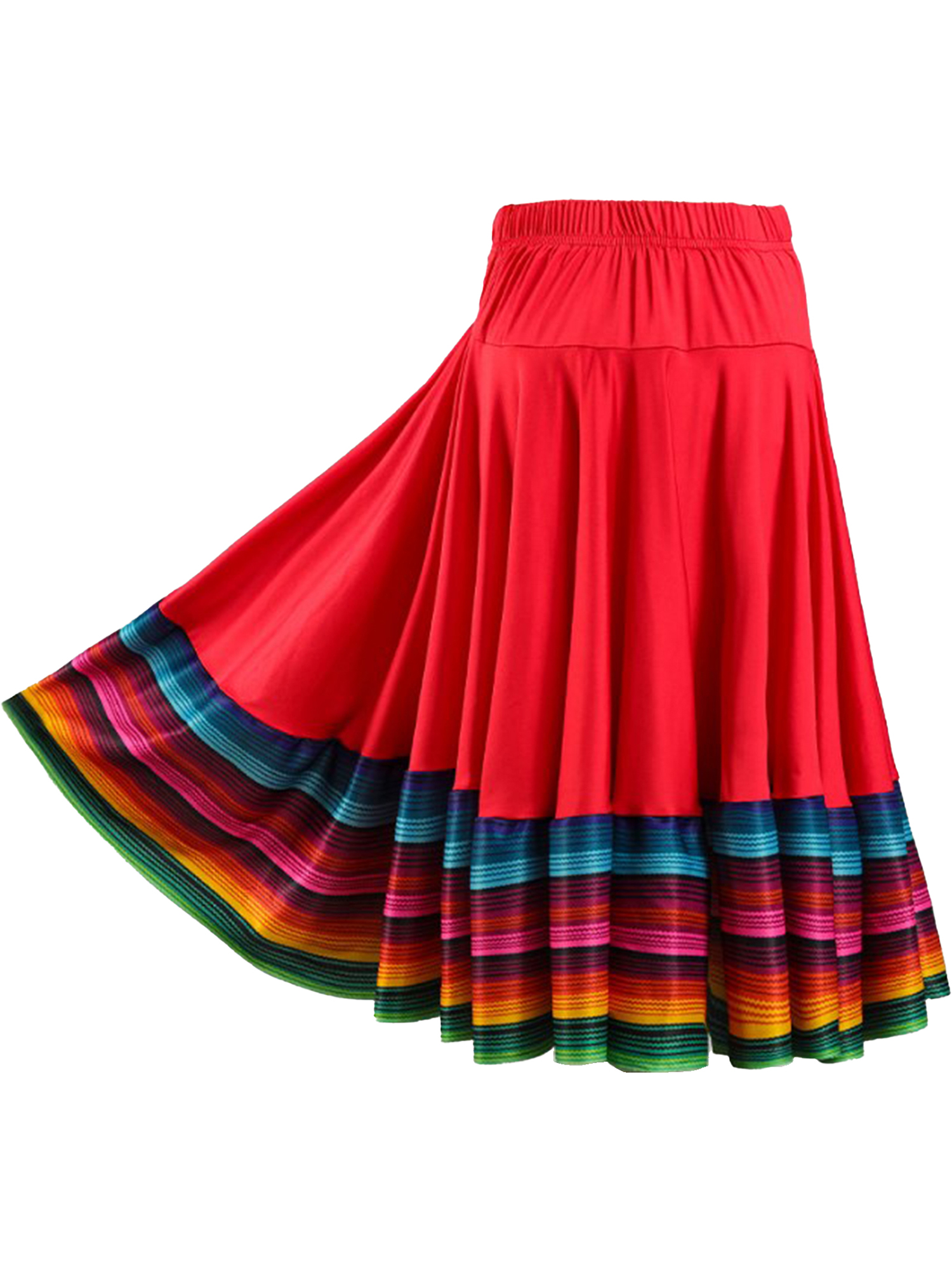 Womens Folklorico Dance Skirt Spanish Flamenco Colorful Big Swing Long Skirts Folkloric Mexican Folk Dance Performance Costume