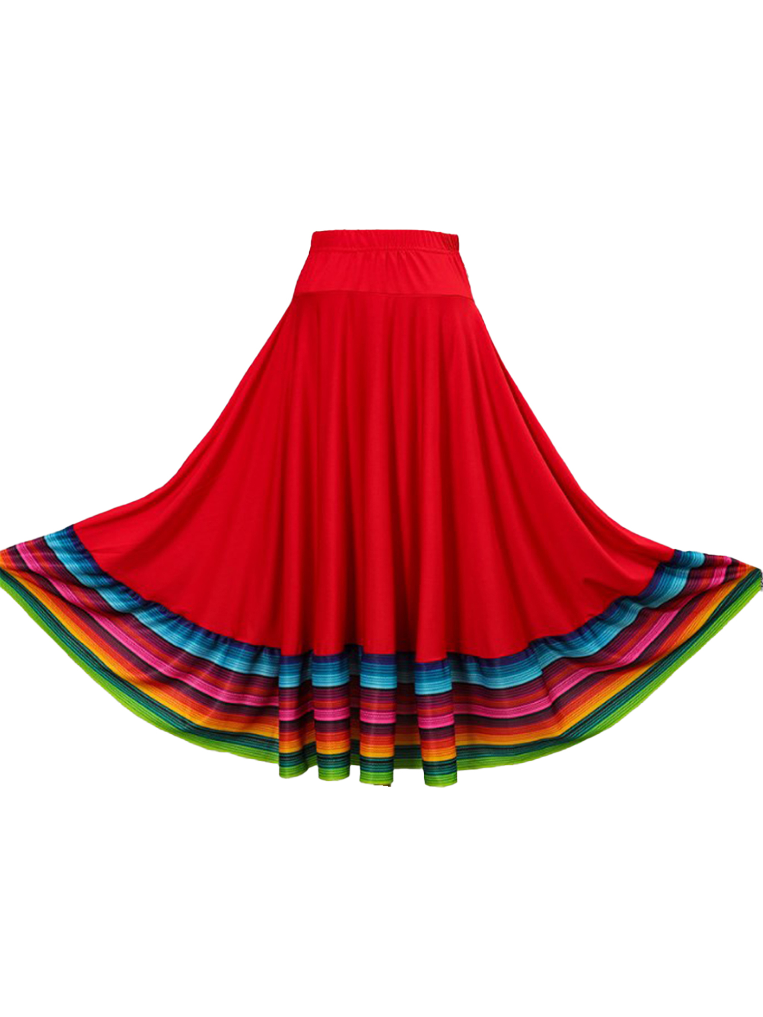Womens Folklorico Dance Skirt Spanish Flamenco Colorful Big Swing Long Skirts Folkloric Mexican Folk Dance Performance Costume