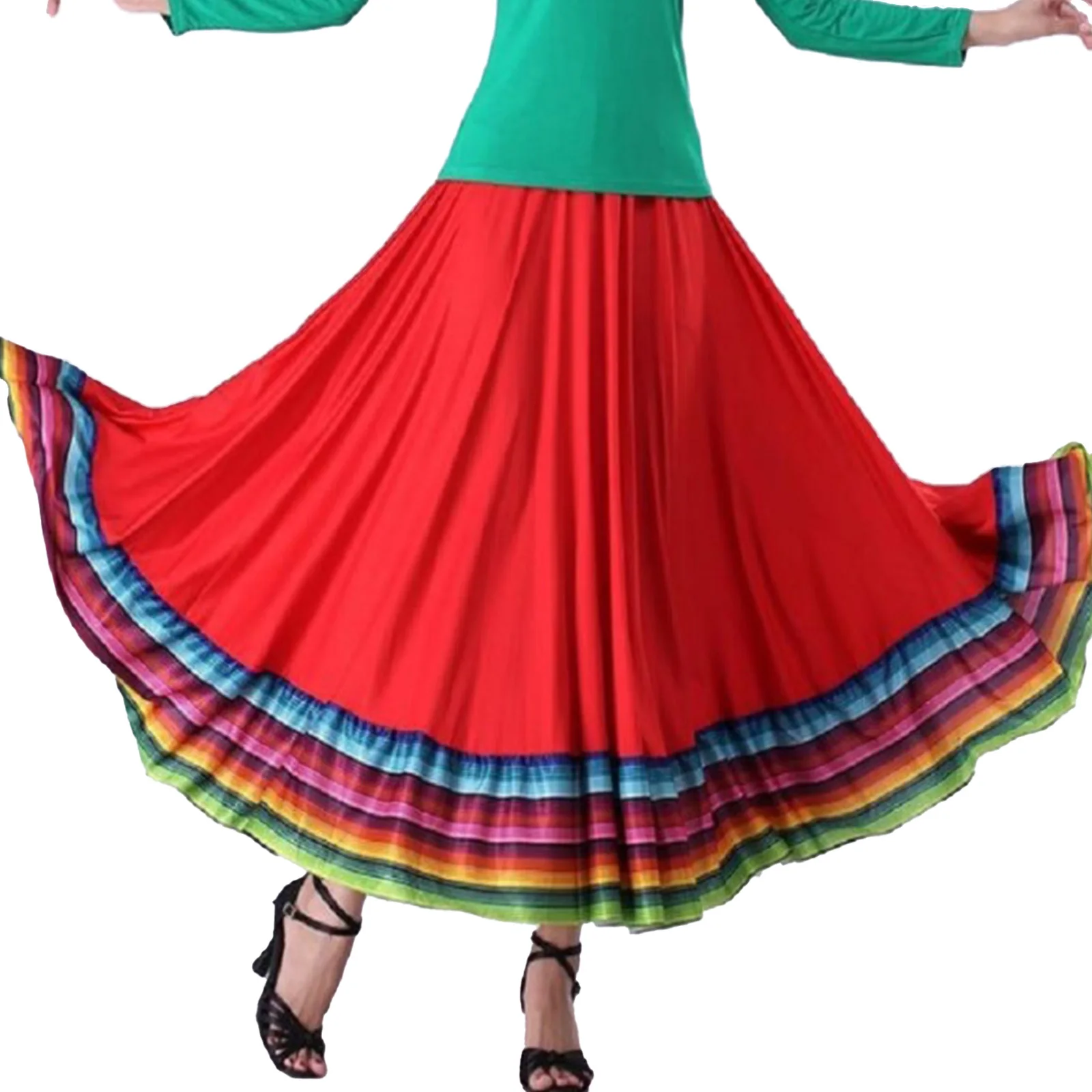 Womens Folklorico Dance Skirt Spanish Flamenco Colorful Big Swing Long Skirts Folkloric Mexican Folk Dance Performance Costume