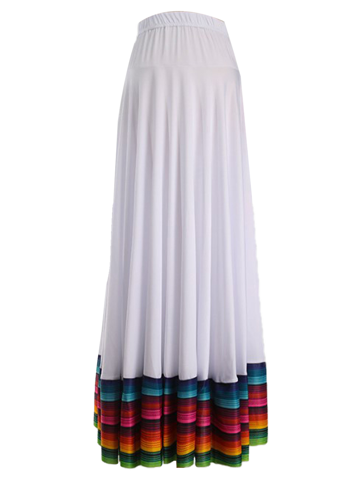 Womens Folklorico Dance Skirt Spanish Flamenco Colorful Big Swing Long Skirts Folkloric Mexican Folk Dance Performance Costume
