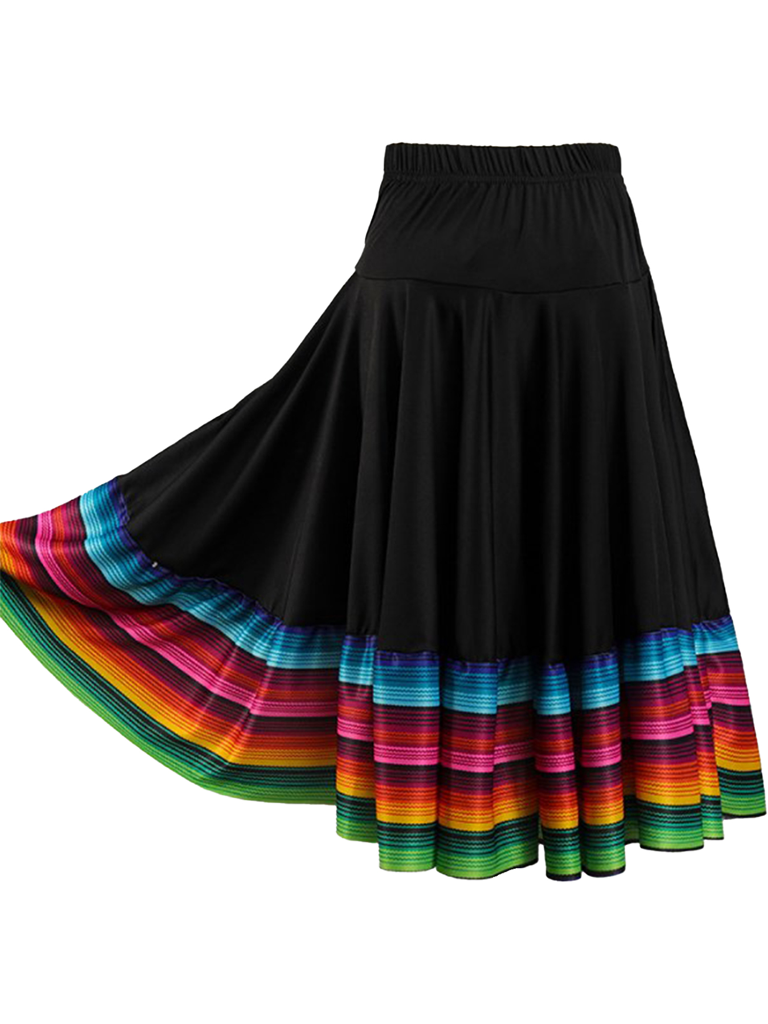 Womens Folklorico Dance Skirt Spanish Flamenco Colorful Big Swing Long Skirts Folkloric Mexican Folk Dance Performance Costume