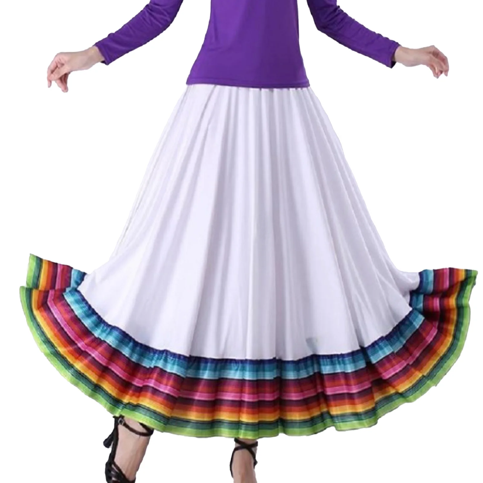 Womens Folklorico Dance Skirt Spanish Flamenco Colorful Big Swing Long Skirts Folkloric Mexican Folk Dance Performance Costume