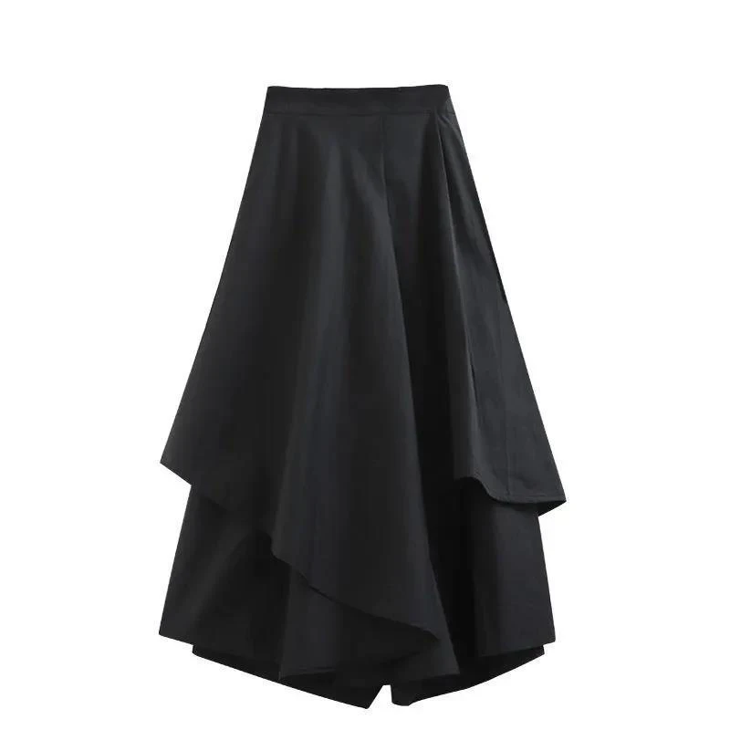 Gothic Irregular Skirts Women Y2K High Waist Cargo Midi Skirt Harajuku Vintage Punk Japanese Black Pleated Casual A Line Skirt