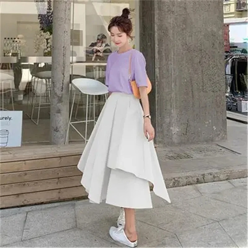 Gothic Irregular Skirts Women Y2K High Waist Cargo Midi Skirt Harajuku Vintage Punk Japanese Black Pleated Casual A Line Skirt