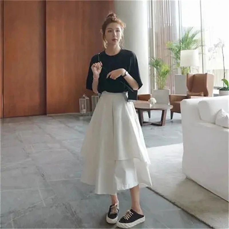 Gothic Irregular Skirts Women Y2K High Waist Cargo Midi Skirt Harajuku Vintage Punk Japanese Black Pleated Casual A Line Skirt