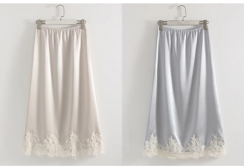 Streamgirl Midi Lace Satin Skirts Women Spring Summer High Waist Straight Burgundy Skirts With Lace For Women Office Wear Skirt