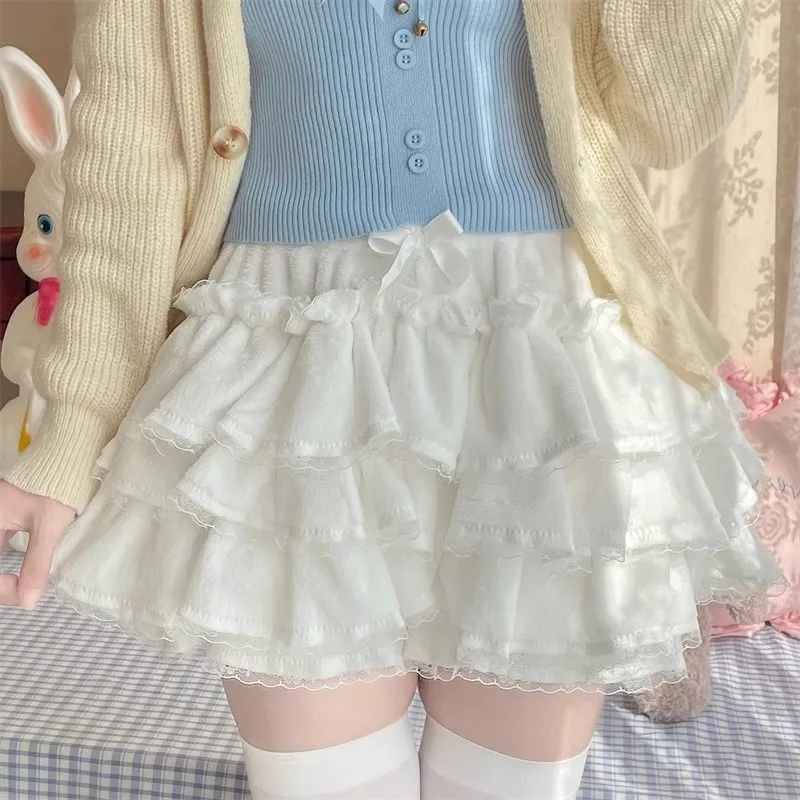 Japanese Lolita Kawaii Short Skirt Women Bow Pleated Sweet Shorts Female Korean New Fashion Elegant Casual Y2k Cute Skirt