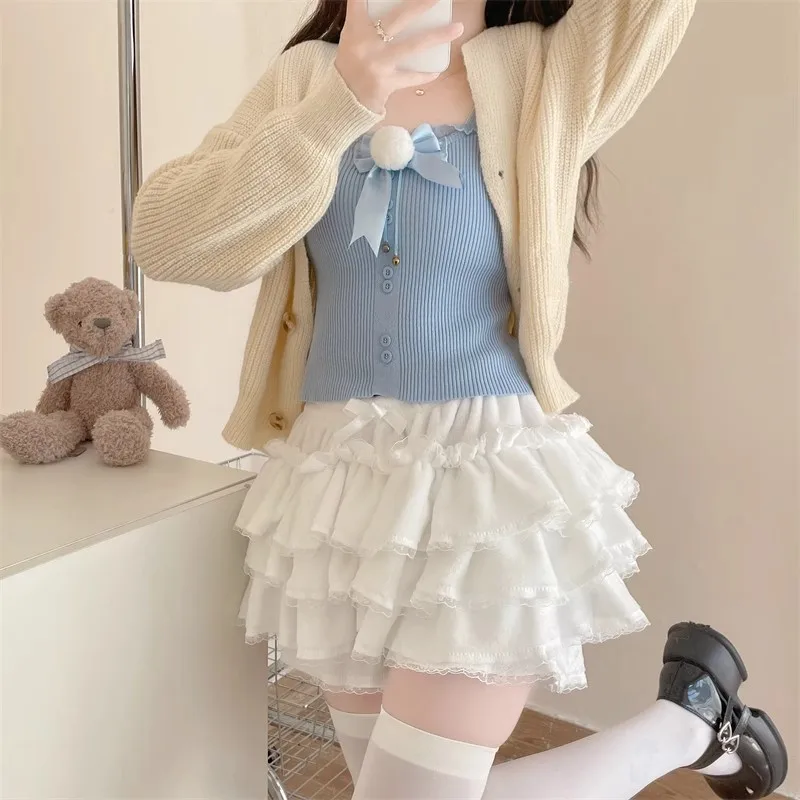 Japanese Lolita Kawaii Short Skirt Women Bow Pleated Sweet Shorts Female Korean New Fashion Elegant Casual Y2k Cute Skirt