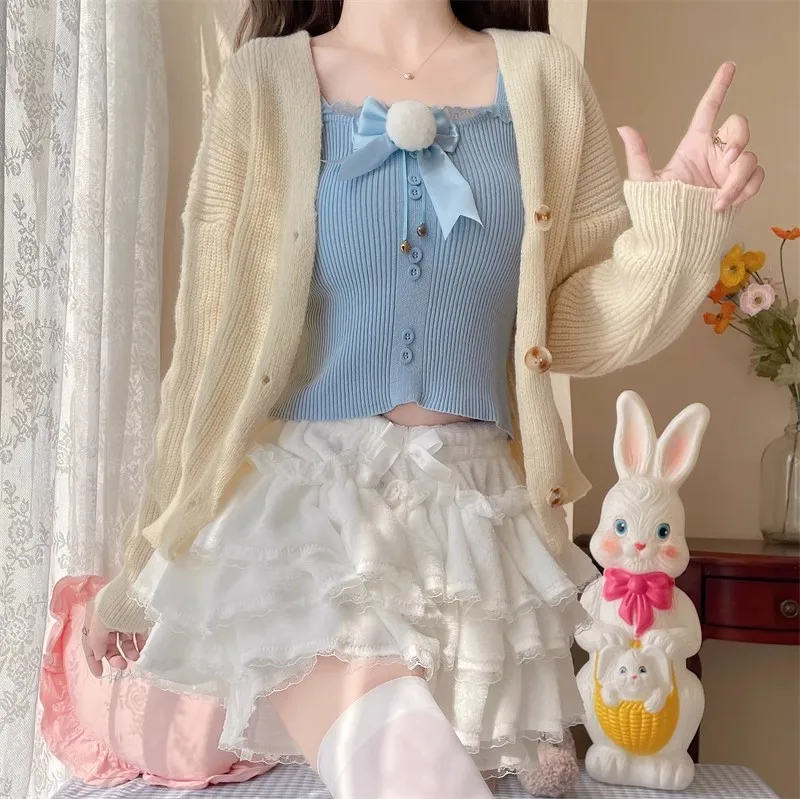 Japanese Lolita Kawaii Short Skirt Women Bow Pleated Sweet Shorts Female Korean New Fashion Elegant Casual Y2k Cute Skirt