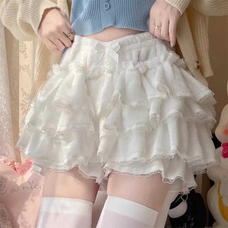 Japanese Lolita Kawaii Short Skirt Women Bow Pleated Sweet Shorts Female Korean New Fashion Elegant Casual Y2k Cute Skirt