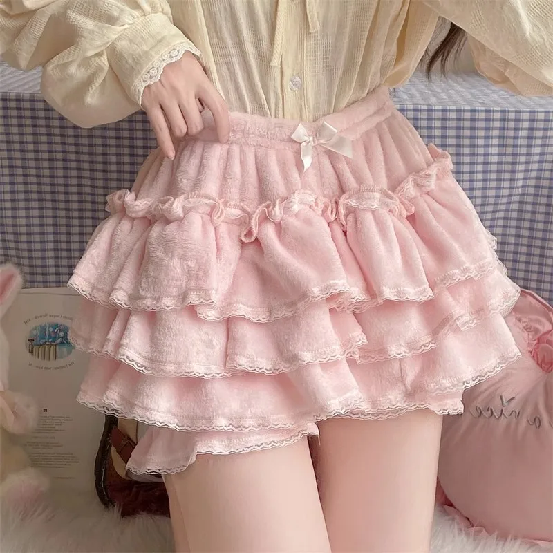 Japanese Lolita Kawaii Short Skirt Women Bow Pleated Sweet Shorts Female Korean New Fashion Elegant Casual Y2k Cute Skirt