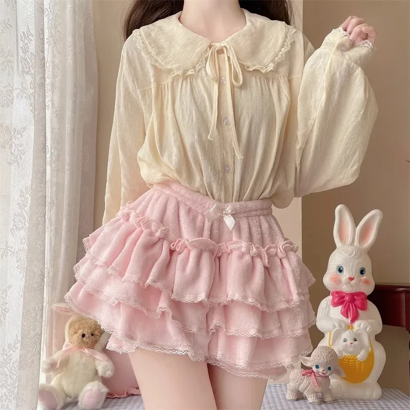 Japanese Lolita Kawaii Short Skirt Women Bow Pleated Sweet Shorts Female Korean New Fashion Elegant Casual Y2k Cute Skirt