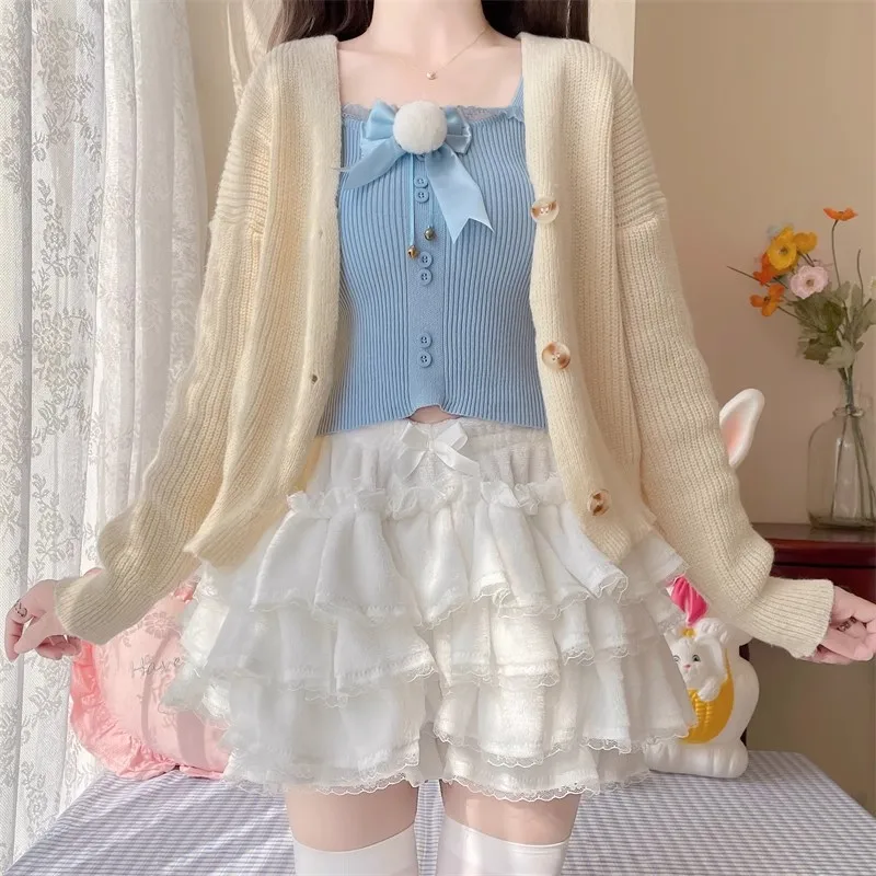 Japanese Lolita Kawaii Short Skirt Women Bow Pleated Sweet Shorts Female Korean New Fashion Elegant Casual Y2k Cute Skirt