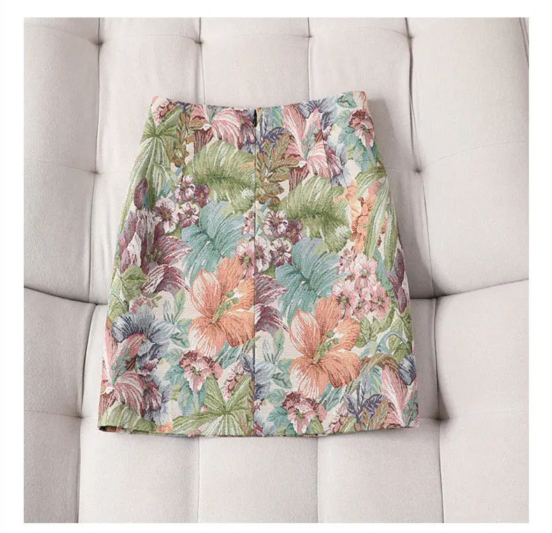 French-style colorful short skirt women spring and summer new retro oil painting fashion Jacquard plus size slim high waist