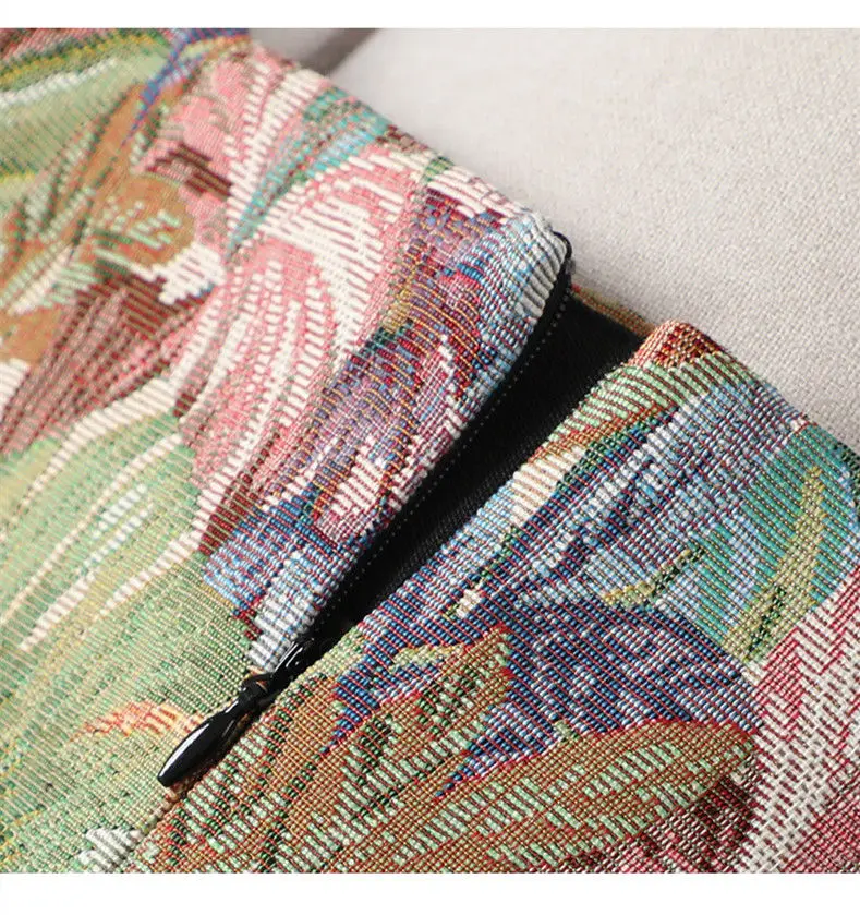 French-style colorful short skirt women spring and summer new retro oil painting fashion Jacquard plus size slim high waist