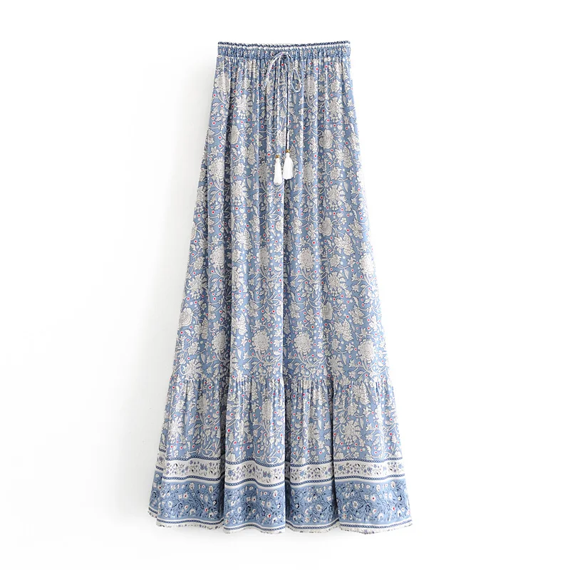 Boho Queens Fashion Women Hippie Beach Bohemian Floral Print Skirts High Waist Maxi A-Line Skirt Femme