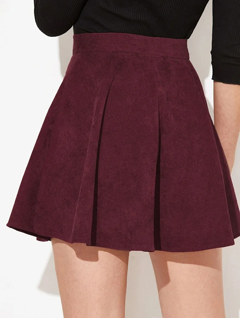 Fashion High Waist Pleated Fluffy Skirt Women Elegant Single-Breasted Design Corduroy A-Line Skirts Autumn Winter Mini Skirts