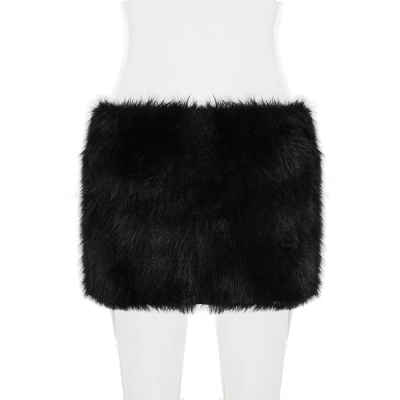 2025 Fall Winter Women Fashion Faux Fur Bodycon Mini Skirts All Matching Basic Casual Streetwear Bottoms Furry Skirt Clubwear