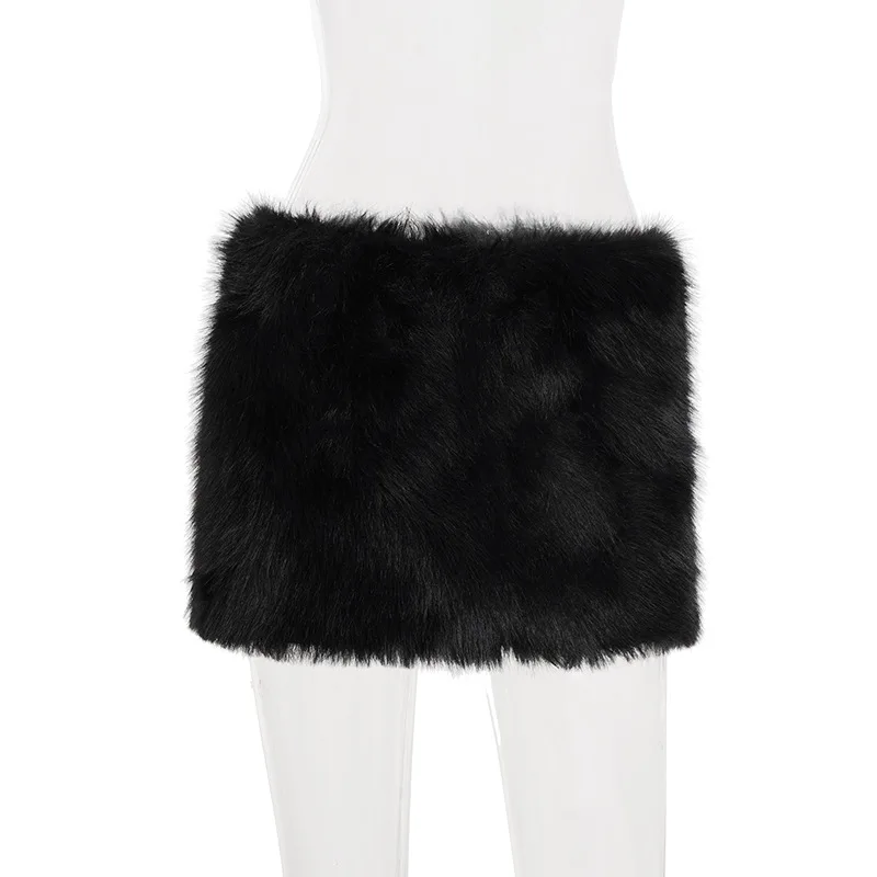 2025 Fall Winter Women Fashion Faux Fur Bodycon Mini Skirts All Matching Basic Casual Streetwear Bottoms Furry Skirt Clubwear