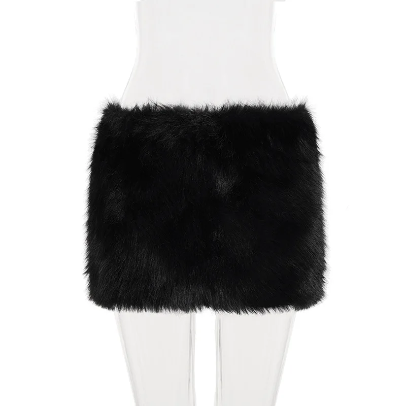 2025 Fall Winter Women Fashion Faux Fur Bodycon Mini Skirts All Matching Basic Casual Streetwear Bottoms Furry Skirt Clubwear
