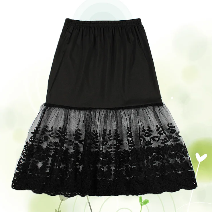 2024 Women Lady Lace Slip Casual Skirt Knee Length Natural Waist A-Line Floral Underskirt Petticoat Fashion New White Black