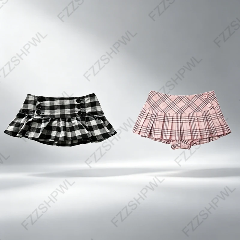Y2K Skirt Fine checks Daily Young Cute Mini Skirt Streetwear High street Casual Classic Minimalist Girly style Low Rise Skirts