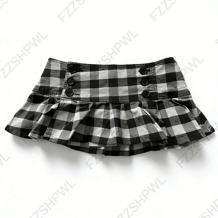Y2K Skirt Fine checks Daily Young Cute Mini Skirt Streetwear High street Casual Classic Minimalist Girly style Low Rise Skirts