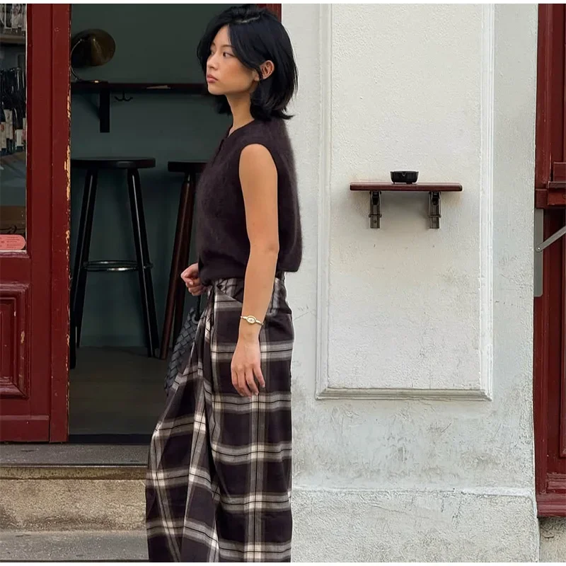 Women Checked Midi Skirt Fashion Casual Pleated Irregular High Waist Slim Mid-length Bottom Lady Daily New Commute Street Skirt