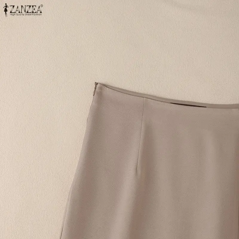 ZANZEA Women's High Waist Pencil Midi Skirt Office Lady Elegant Side Split Bodycon Skirts Casual Solid Color Woman Bottoms S-3XL