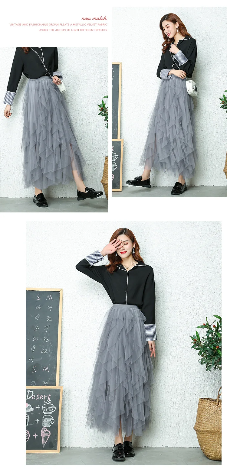 Fashion Tutu Tulle Skirt Women Long Maxi Skirt 2024 Spring Summer Korean Black Pink High Waist Pleated Skirt Female