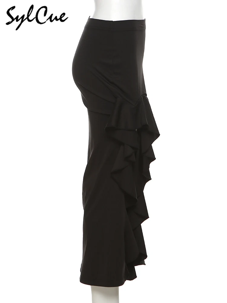 Nibber All-match Commuter Casual Young Girl Summer New Black Cross Simple Sexy Cool Breathable Soft Women's Knit Split Skirt